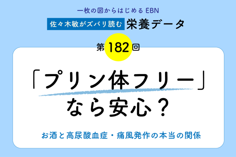 「プリン体フリー」なら安心？　お酒と高尿酸血症・痛風発作の本当の関係」 ／「佐々木敏がズバリ読む栄養データ」第182回
